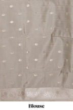 Dark brown checked floral motifs design art silk saree with contrast zari border and motifs blouse