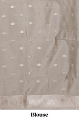 Dark brown checked floral motifs design art silk saree with contrast zari border and motifs blouse