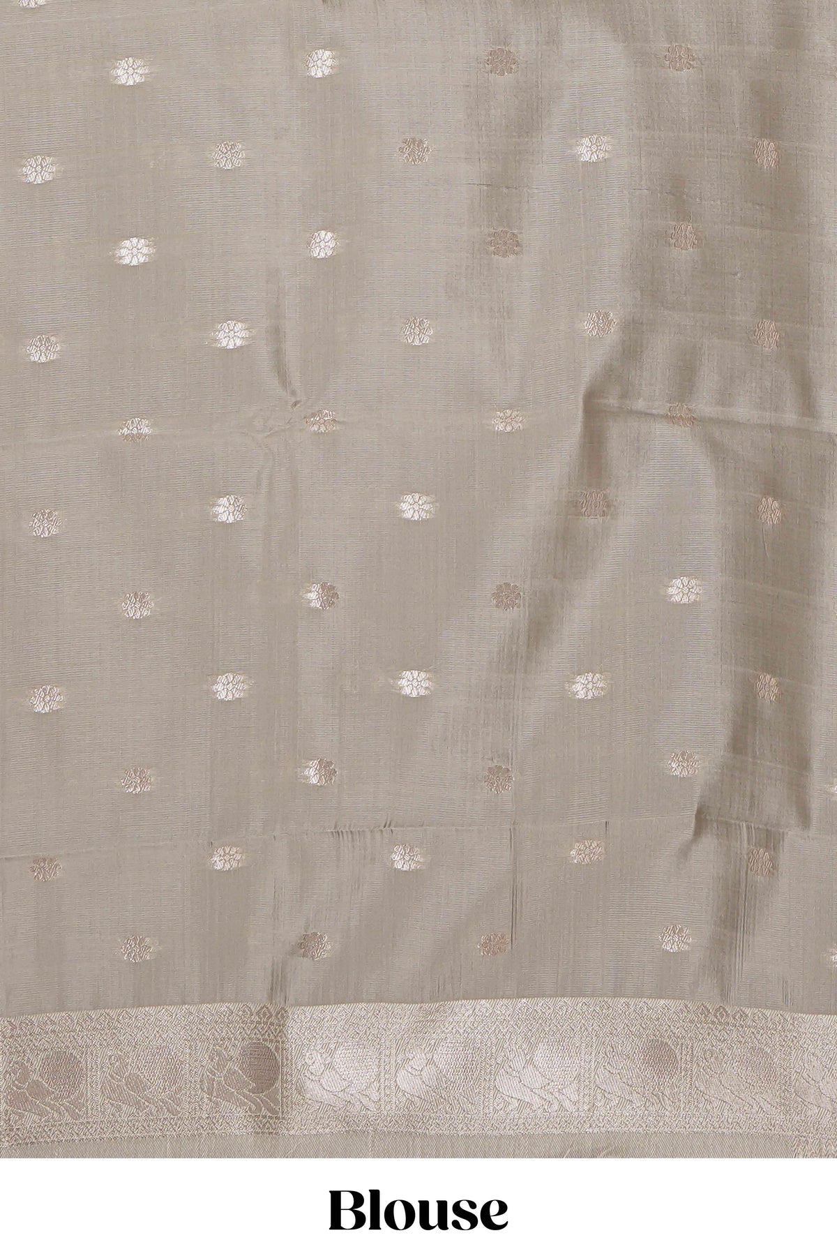 Dark brown checked floral motifs design art silk saree with contrast zari border and motifs blouse