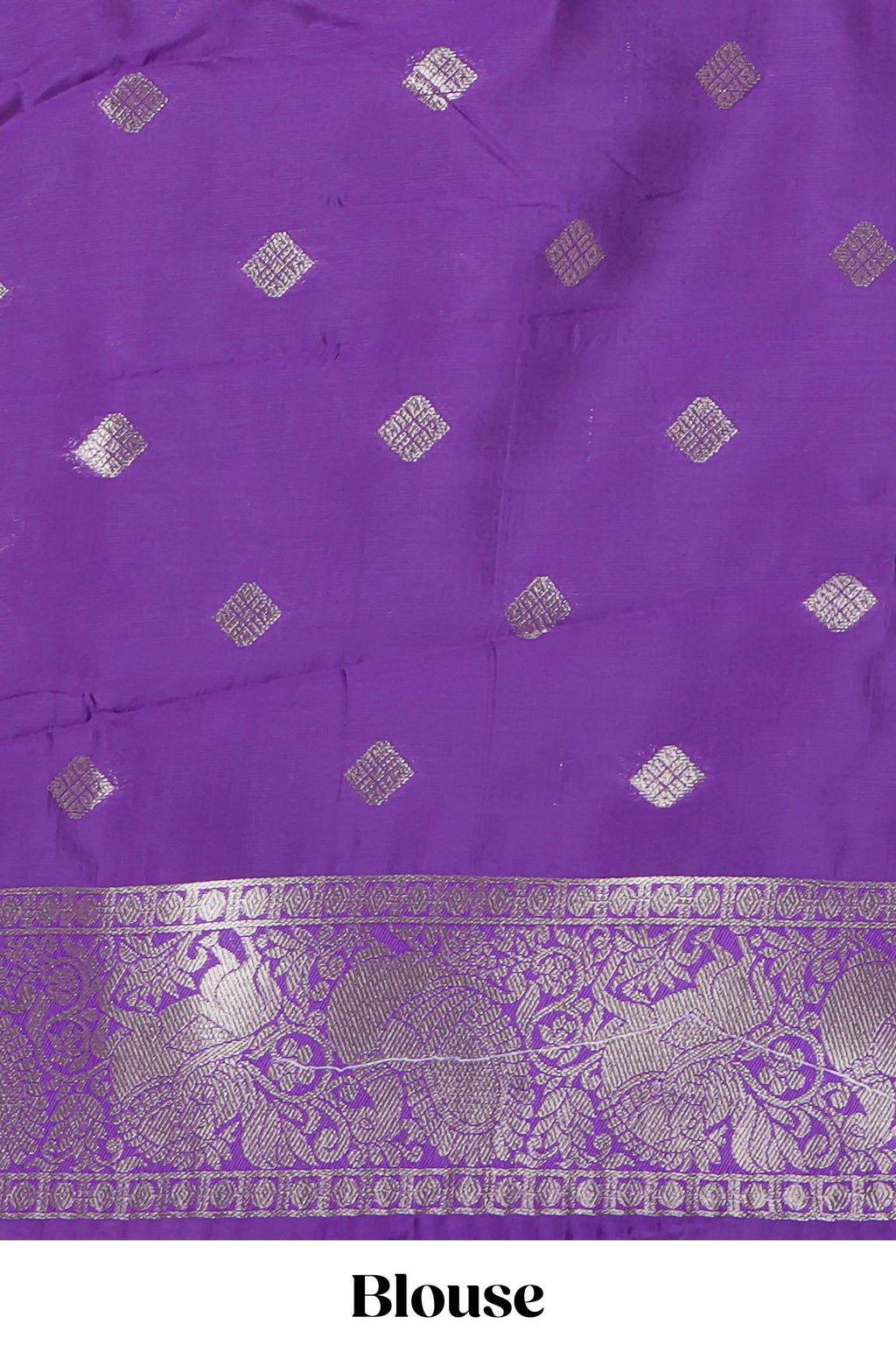 Lavender checked floral motifs design art silk saree with self zari border and matching motifs blouse