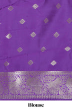 Lavender checked floral motifs design art silk saree with self zari border and matching motifs blouse