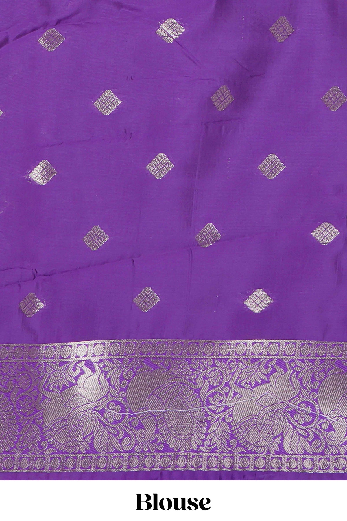 Lavender checked floral motifs design art silk saree with self zari border and matching motifs blouse