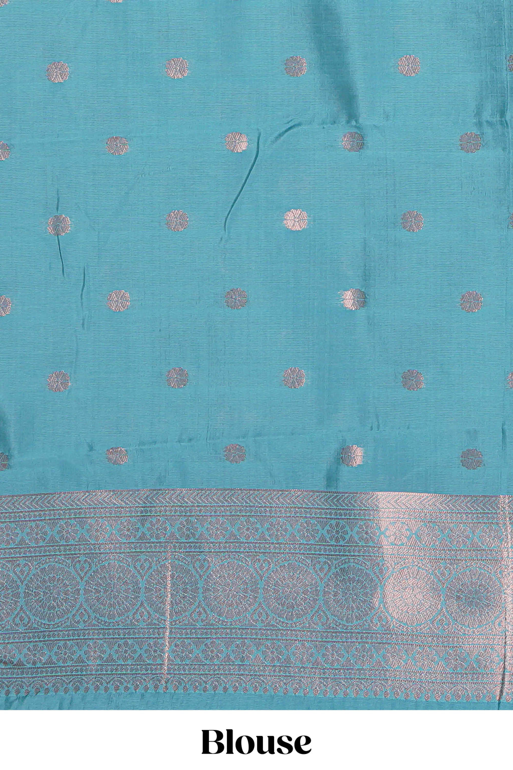 Blue checked floral motifs design art silk saree with contrast zari border and motifs blouse