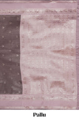 Dark brown checked floral & peacock motifs design art silk saree with contrast zari border and motifs blouse