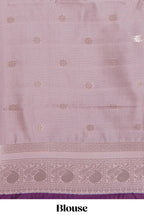 Dark brown checked floral & peacock motifs design art silk saree with contrast zari border and motifs blouse