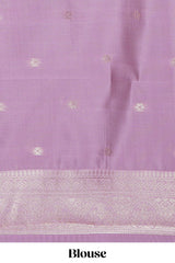 Lavender checked birds motifs design art silk saree with self zari border and matching motifs blouse
