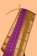 Purple striped zari design art silk saree with contrast zari border and matching blouse
