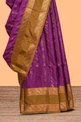 Purple striped zari design art silk saree with contrast zari border and matching blouse
