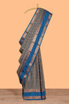 Grey striped zari design art silk saree with contrast zari border and blouse