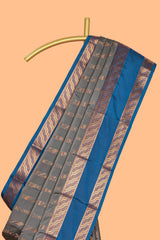 Grey striped zari design art silk saree with contrast zari border and blouse