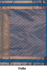Grey striped zari design art silk saree with contrast zari border and blouse