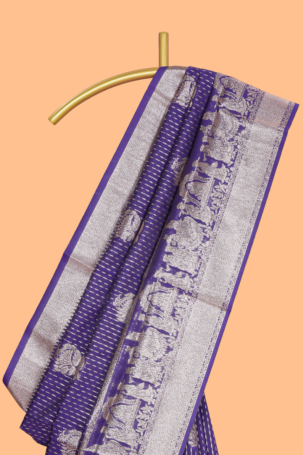 Violet floral motifs design art silk saree with self traditional palak design border and contrast blouse