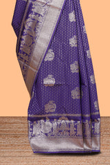 Violet floral motifs design art silk saree with self traditional palak design border and contrast blouse