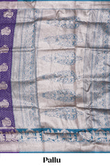 Violet floral motifs design art silk saree with self traditional palak design border and contrast blouse