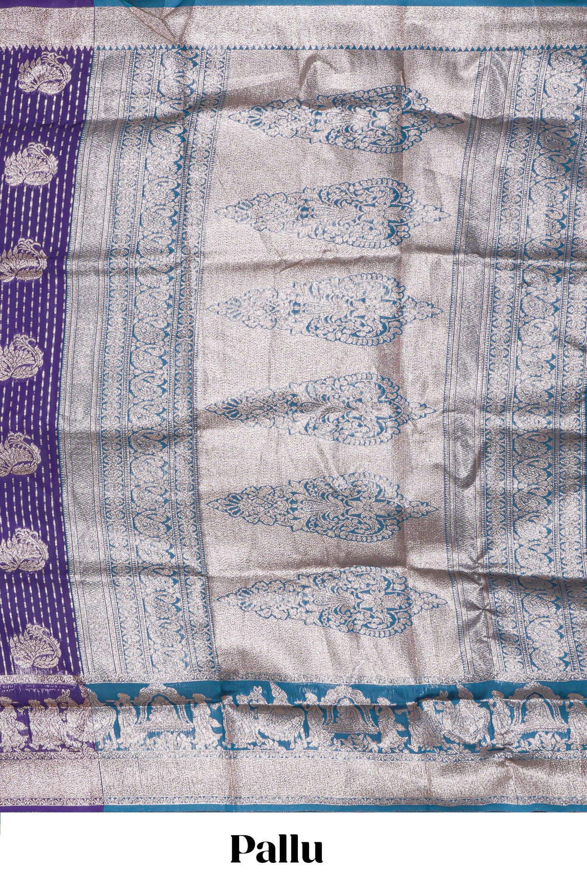 Violet floral motifs design art silk saree with self traditional palak design border and contrast blouse