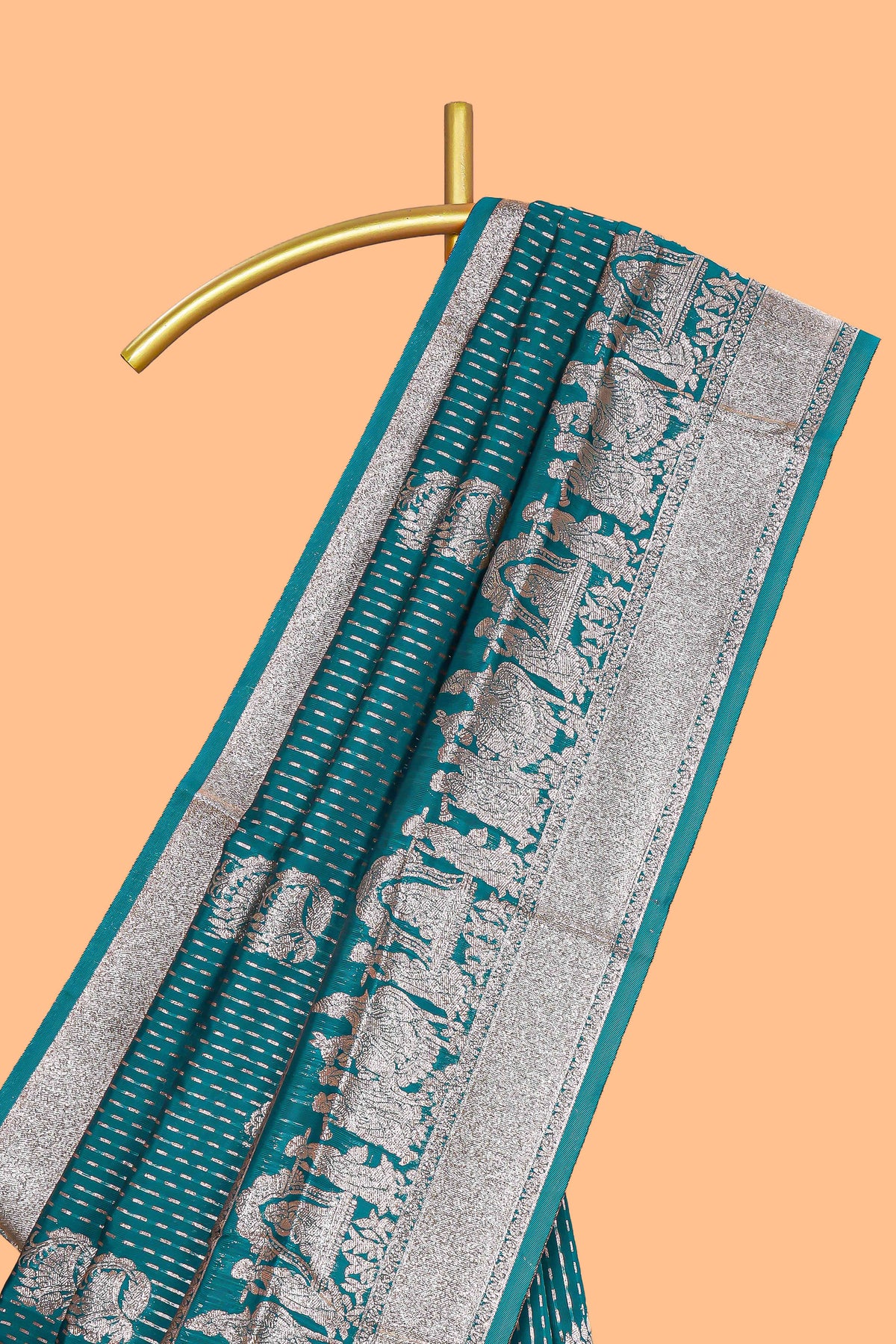 Green floral motifs design art silk saree with self traditional palak design border and contrast blouse