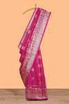 Pink floral motifs design art silk saree with self traditional palak design border and contrast blouse