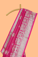 Pink floral motifs design art silk saree with self traditional palak design border and contrast blouse
