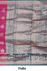 Pink floral motifs design art silk saree with self traditional palak design border and contrast blouse