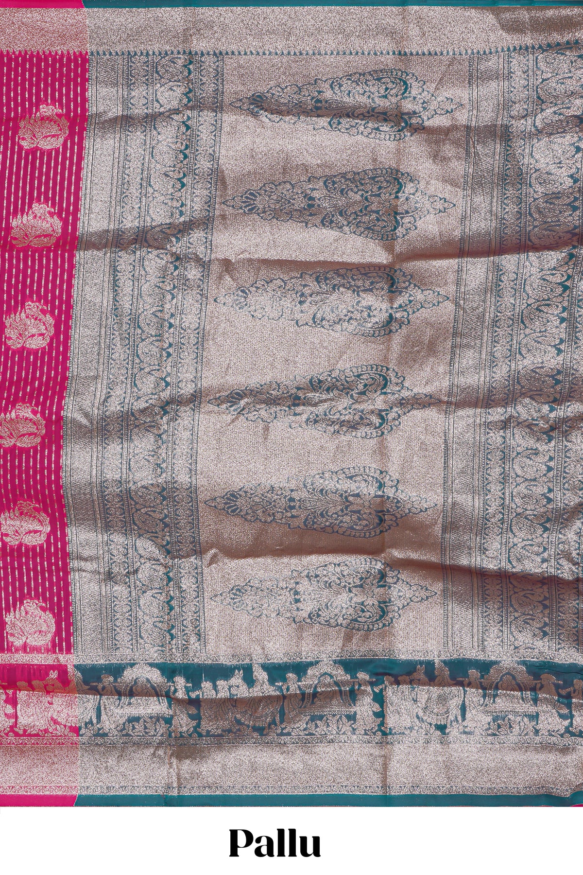 Pink floral motifs design art silk saree with self traditional palak design border and contrast blouse