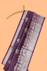 Purple floral motifs design art silk saree with self traditional palak design border and contrast blouse