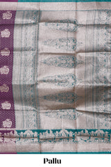 Purple floral motifs design art silk saree with self traditional palak design border and contrast blouse