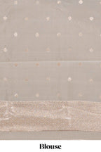 Powder blue  geometric floral design art silk saree with contrast zari border and motifs blouse