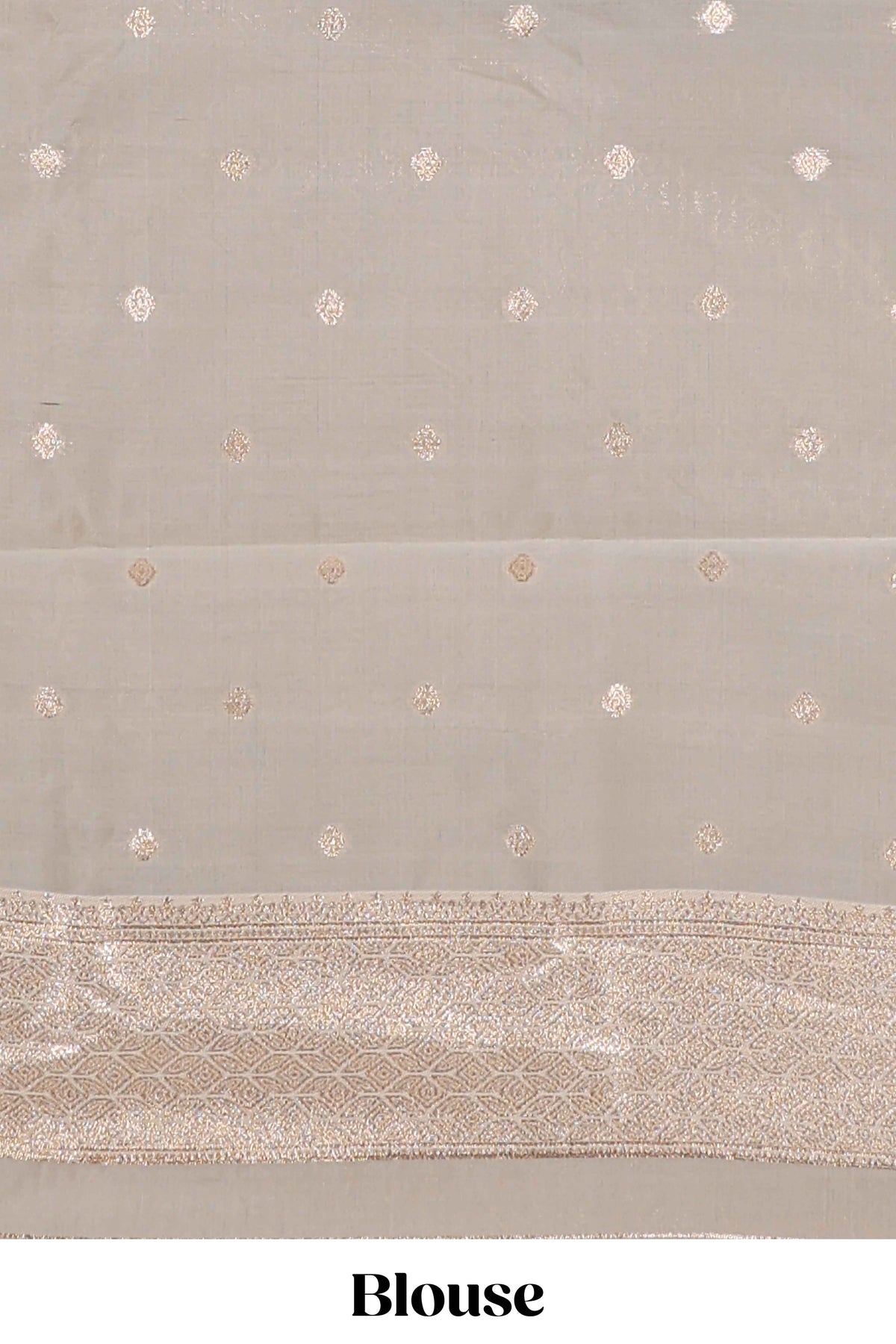 Powder blue  geometric floral design art silk saree with contrast zari border and motifs blouse