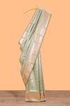 Green floral design art silk saree with contrast zari border and motifs blouse