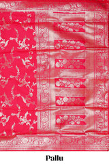 Rani pink floral design art silk saree with self zari border and motifs blouse