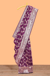 Purple floral design art silk saree with self zari border and matching motifs blouse
