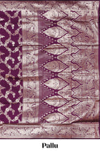 Purple floral design art silk saree with self zari border and matching motifs blouse