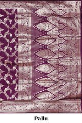 Purple floral design art silk saree with self zari border and matching motifs blouse