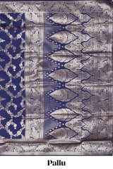 Blue floral design art silk saree with self zari border and matching motifs blouse