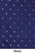 Blue floral design art silk saree with self zari border and matching motifs blouse