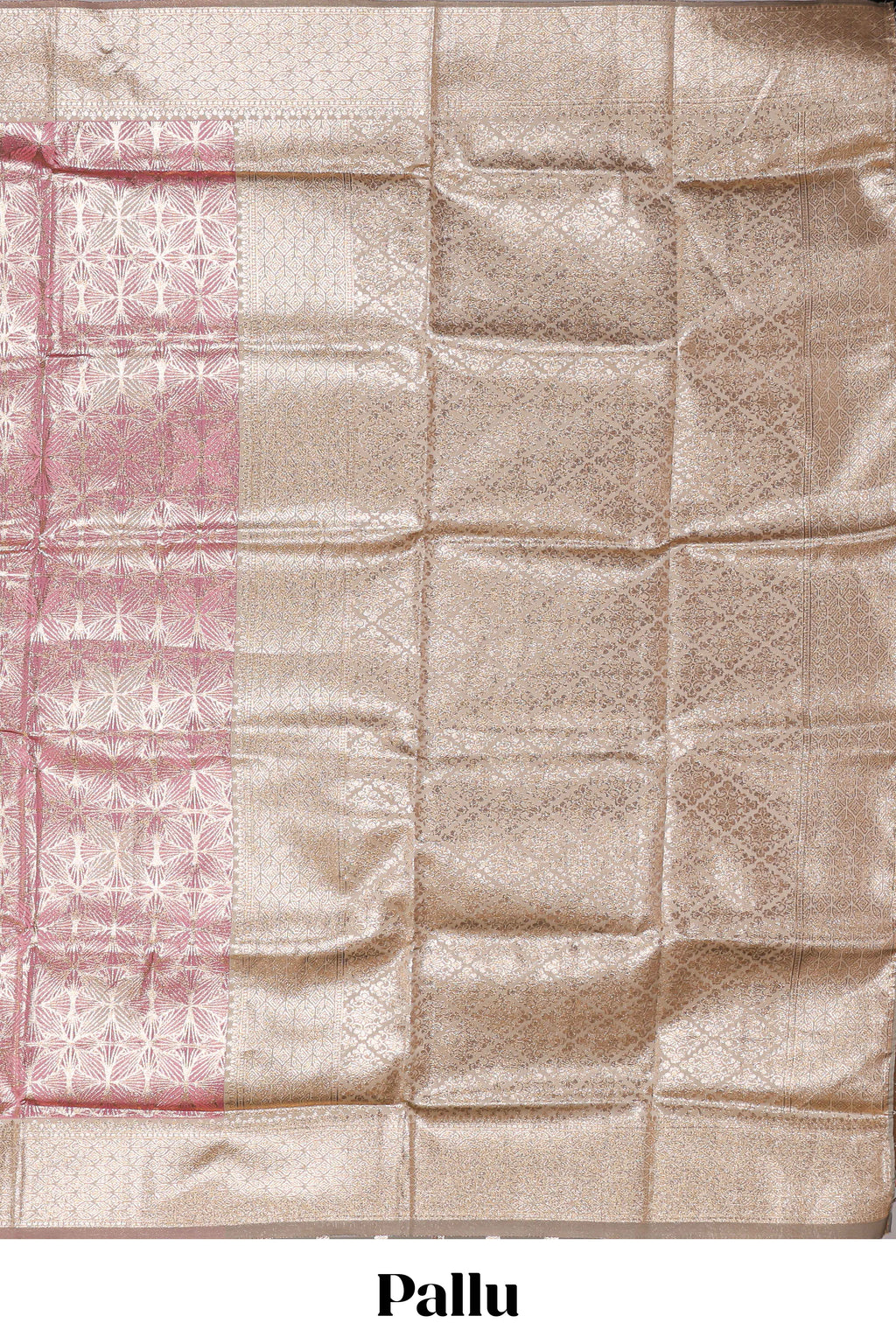 Pink geometric floral design art silk saree with contrast zari border and motifs blouse