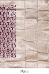 Purple floral design art silk saree with contrast zari border and motifs blouse