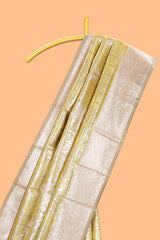 Lemon yellow geometric floral design art silk saree with contrast zari border and motifs blouse