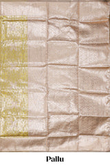 Lemon yellow geometric floral design art silk saree with contrast zari border and motifs blouse