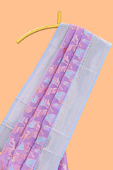 Lavender floral design art silk saree with contrast zari border and motifs blouse