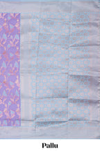 Lavender floral design art silk saree with contrast zari border and motifs blouse