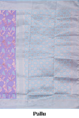 Lavender floral design art silk saree with contrast zari border and motifs blouse