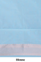 Lavender floral design art silk saree with contrast zari border and motifs blouse