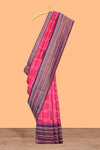 Pink checked floral motifs design art silk saree with contrast border and motifs blouse