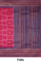 Pink checked floral motifs design art silk saree with contrast border and motifs blouse