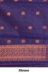 Pink checked floral motifs design art silk saree with contrast border and motifs blouse