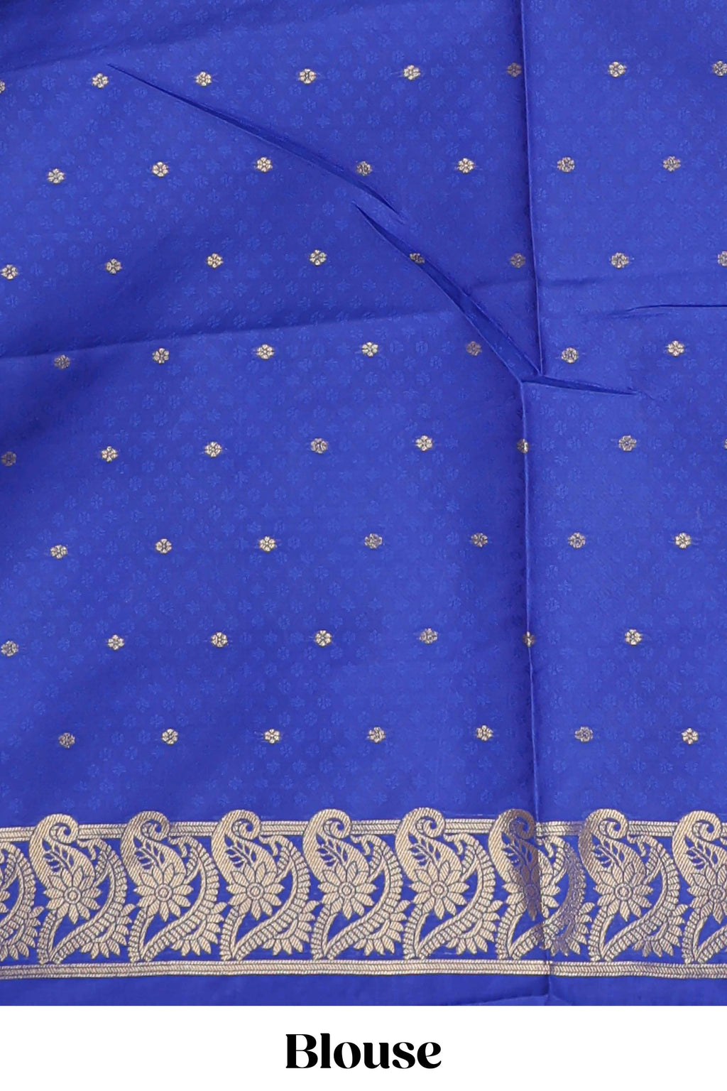 Borderless blue checked motifs design art silk saree with self zari pallu and motifs blouse