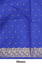 Borderless blue checked motifs design art silk saree with self zari pallu and motifs blouse