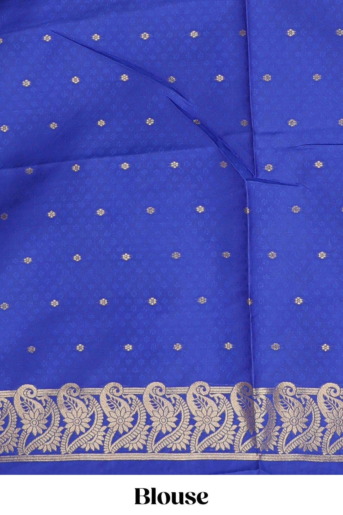 Borderless blue checked motifs design art silk saree with self zari pallu and motifs blouse