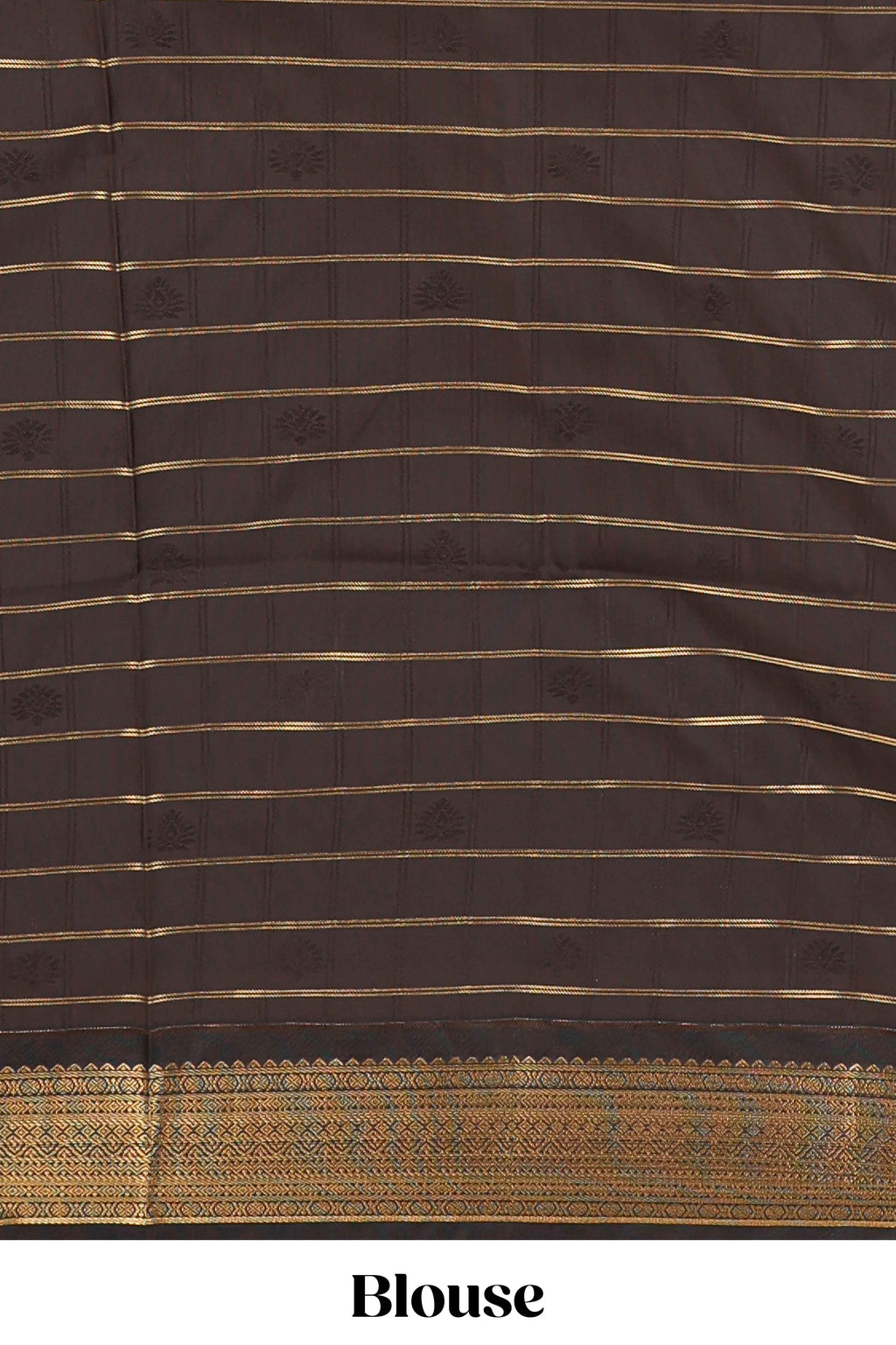 Teal blue checked art silk saree with contrast zari border and striped blouse